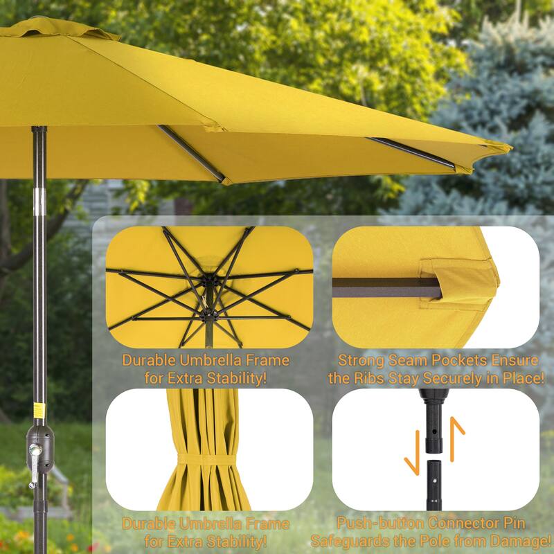 LIVOOSUN 9Ft Large Round Outdoor Patio Market Umbrella with Crank and 8 Ribs, Gray