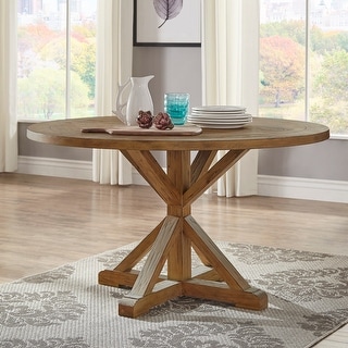 Benchwright Rustic X-base Round Pine Wood Dining Table by iNSPIRE Q Artisan