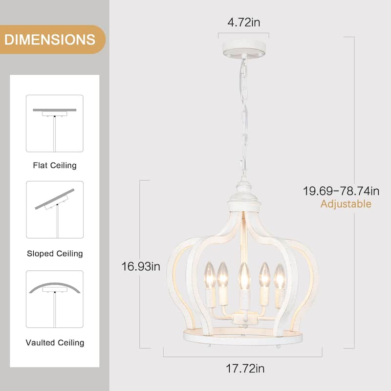5-Light Candlestick Crown Hanging Linear Chandelier Lighting Fixture for Kitchen Island