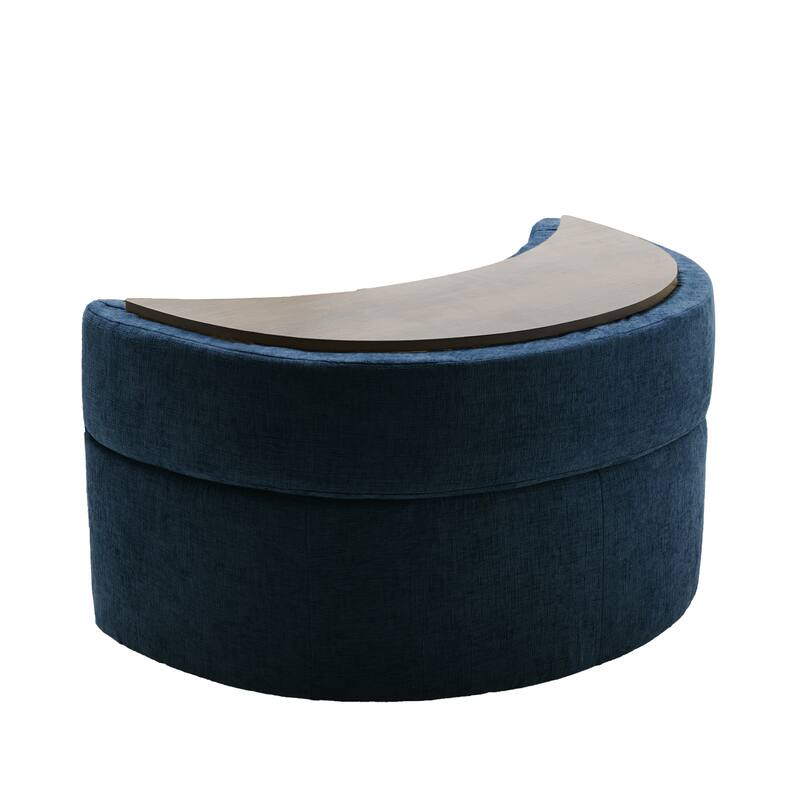 Chenille Half Moon Storage Ottoman(Set of 2)