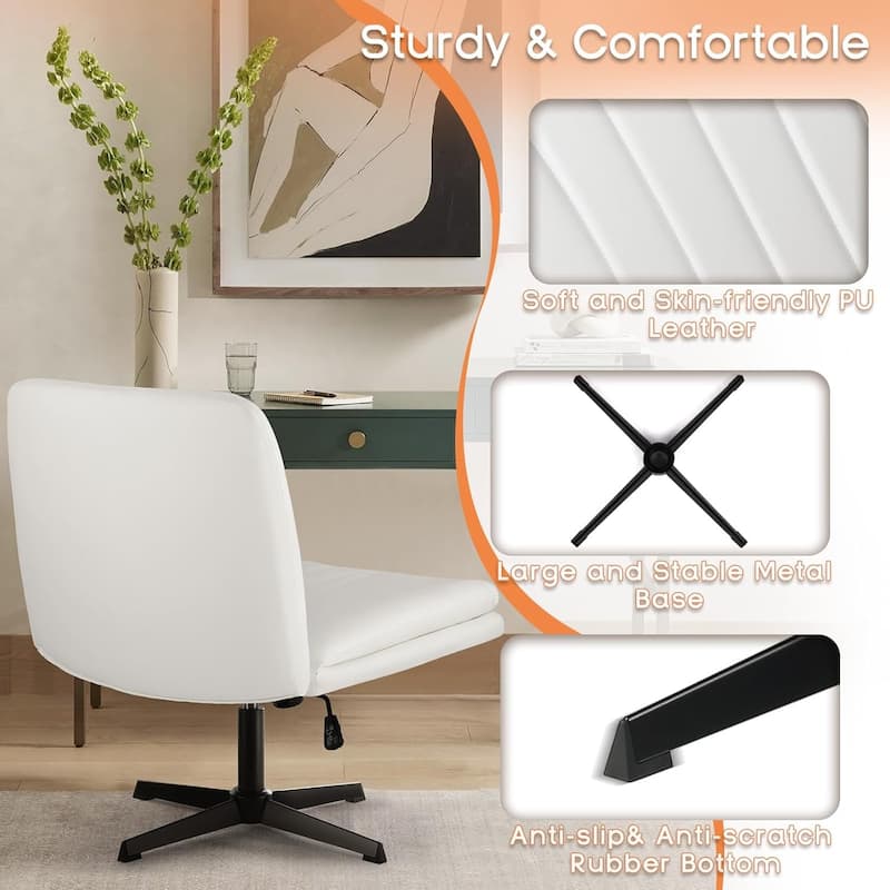 BOSSIN Criss Cross Chair Armless Office Desk Chair No Wheels,PU Leather Padded Modern Swivel Vanity Chair office chair