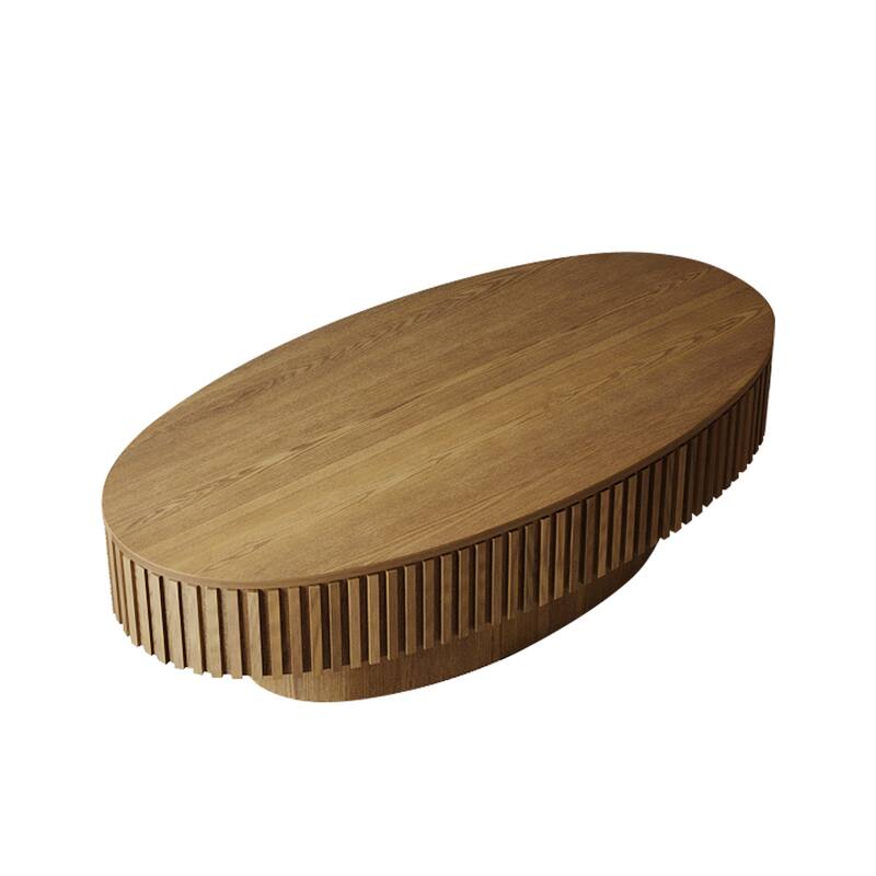 47'' Oval Coffee Table with Storage - Solid Wood Veneer Modern Tea Table for Living Room, Bedroom, Apartment