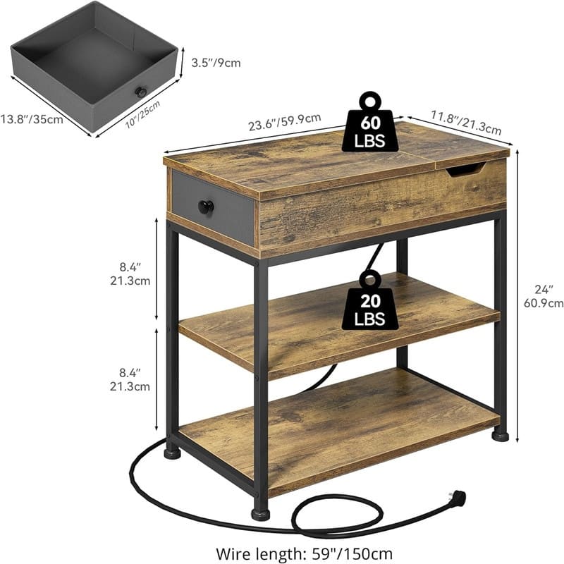 Flip Top Side Table - 23.6"D x 11.8"W x 24"H