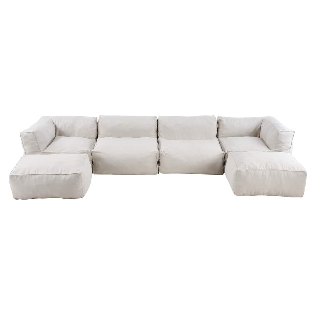 Christopher Knight Home - Nerissa 6-Piece Modular Outdoor/Indoor Bean Bag Sectional Sofa Set with Shredded Foam Filled & Ottoman