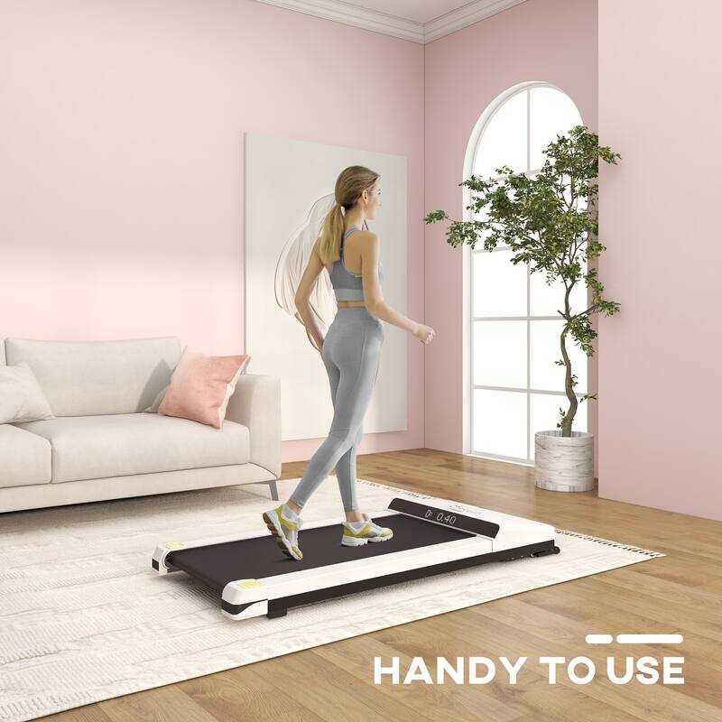 Under Desk Treadmill, Portable Walking Pad with Foldable Wheels, Remote Control and LED Display, 2.5HP Gym Treadmill - White