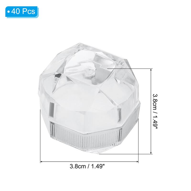 40 Pcs Clear Plastic Ring Boxes with Foam Insert for Wedding 1.5"x1.5" - White