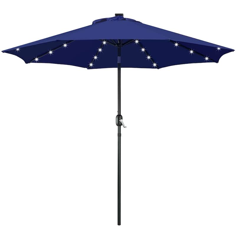 Yaheetech 9FT Patio Umbrella with 32 LED Lights Market Umbrella with 8 Ribs - Navy Blue