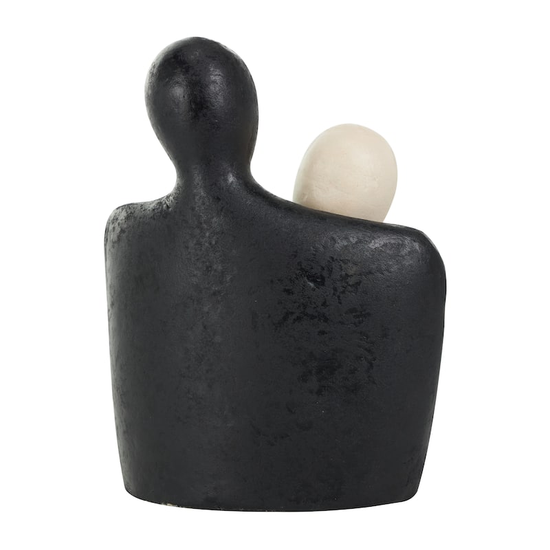 Paper Mache People Nesting Sculpture with Black Accent Piece - Set of 2 Cream - Roche River Decor - 3"W x 9"L x 12"H