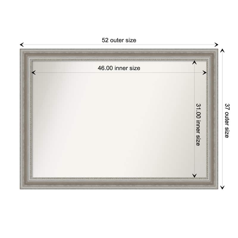 Parlor Silver Framed Non-Beveled Custom Wall Mirror, Bathroom Vanity Mirror - Outer Size: 51.5 x 36.5