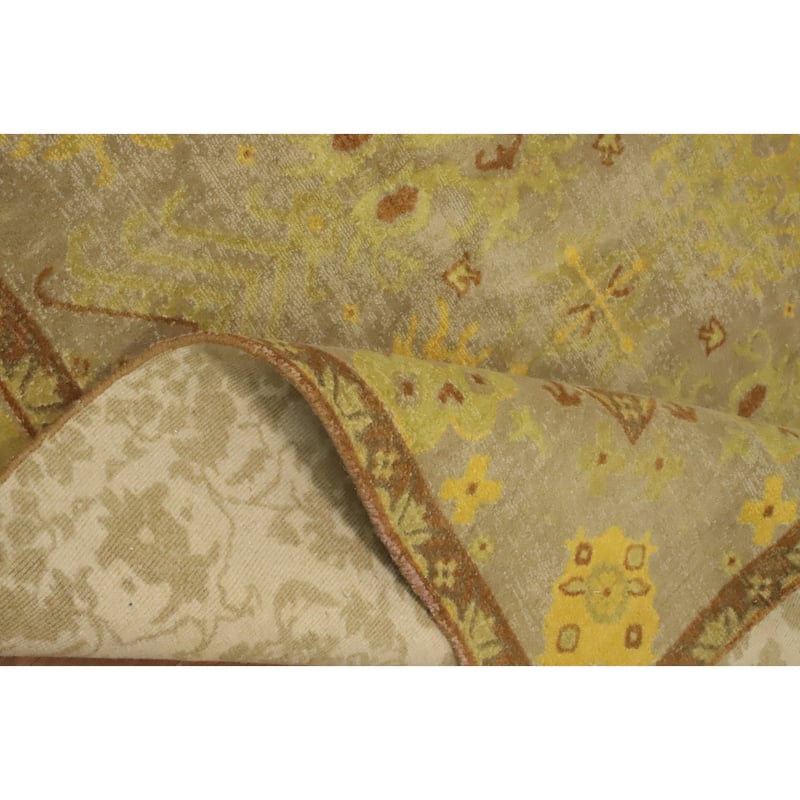 Hand-knotted Transitional Silk Carpet Green Oushak Rug Geometric Oriental Area Rug - 8' 0'' X 4' 11''