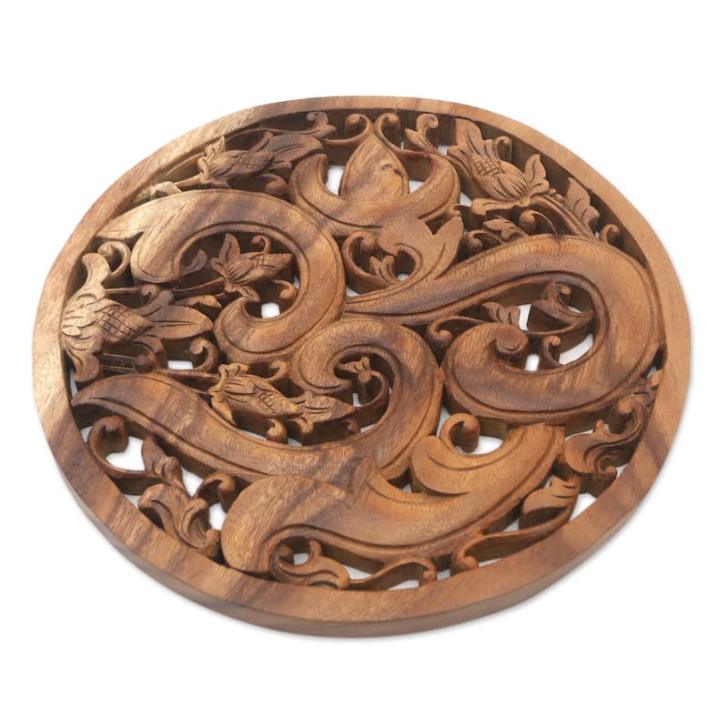 Novica Handmade Binding Om Wood Relief Panel