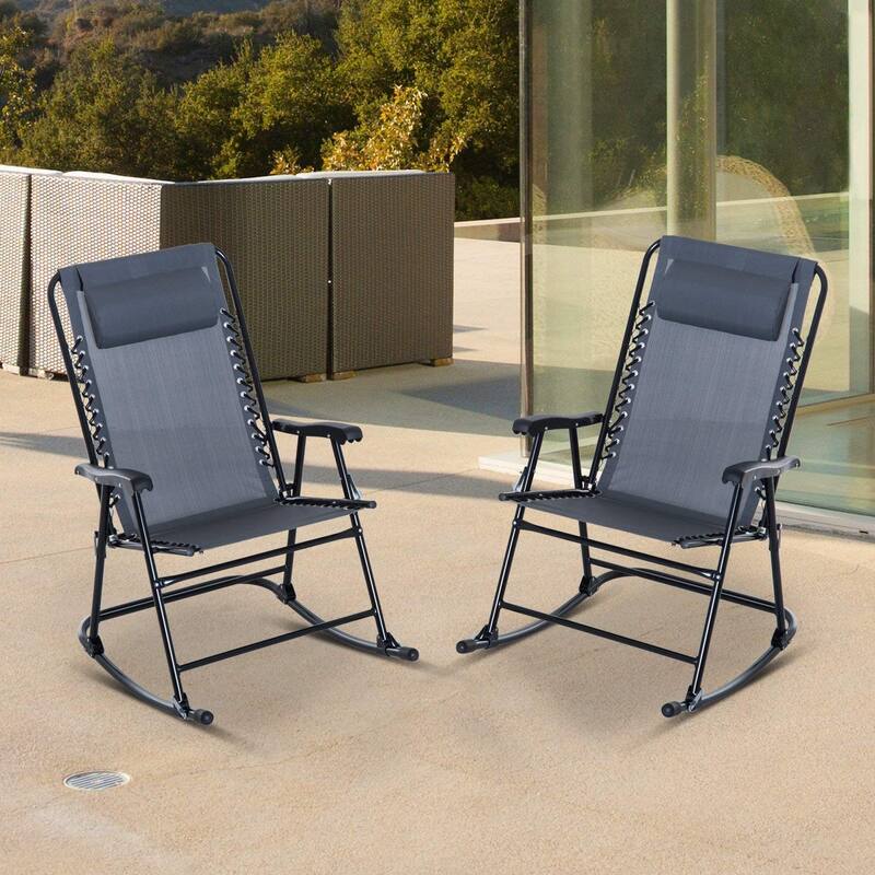 Outsunny Grey Mesh Fabric Rocking Chair Set