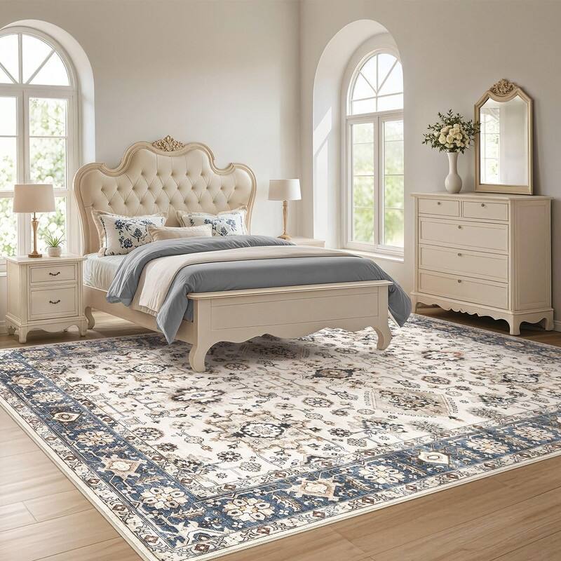Boho Rug Vintage Pattern Large Non-Slip Stain Resistant Soft Durable