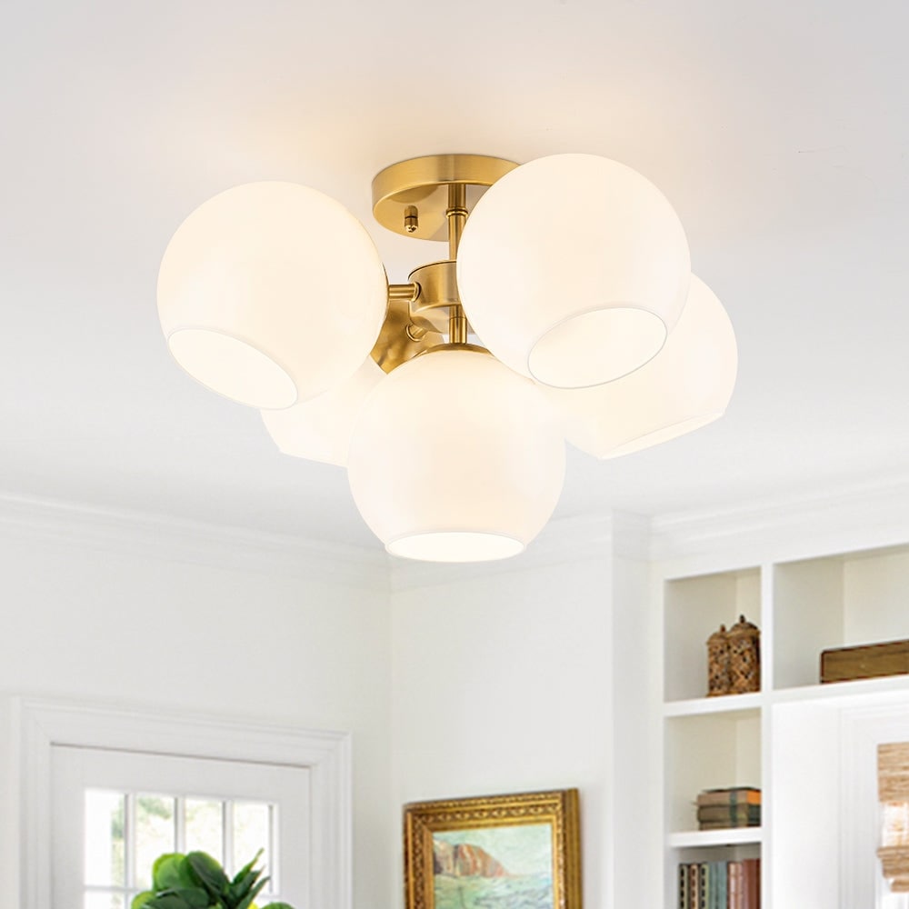 5-Light Opal Milky Glass Ceiling Light Semi-flush Mount Nursery Room - 16.9 in