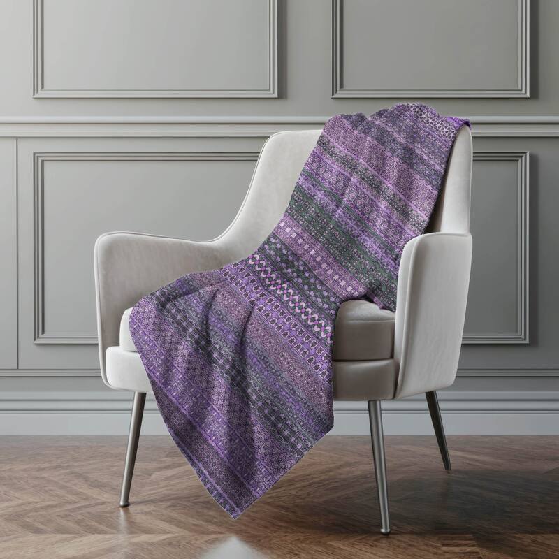 Premium Machine Washable Boho Stripes Sherpa Throw Blanket - Purple - 4'2" x 5'10"