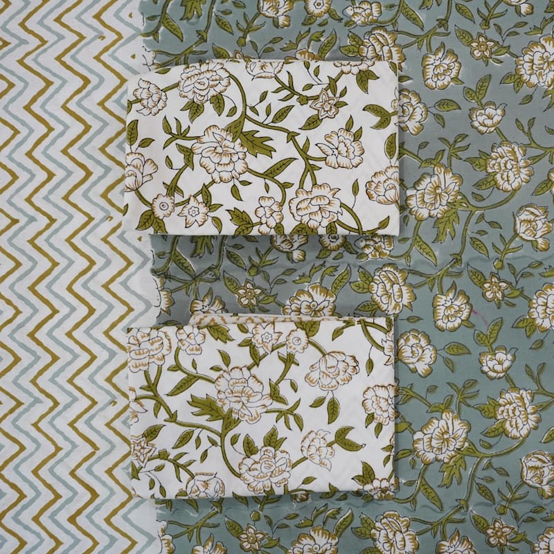 Fabdivine Handmade Block Print Flat Sheet or Bed Sheet Cotton Fabric Floral Home Decor
