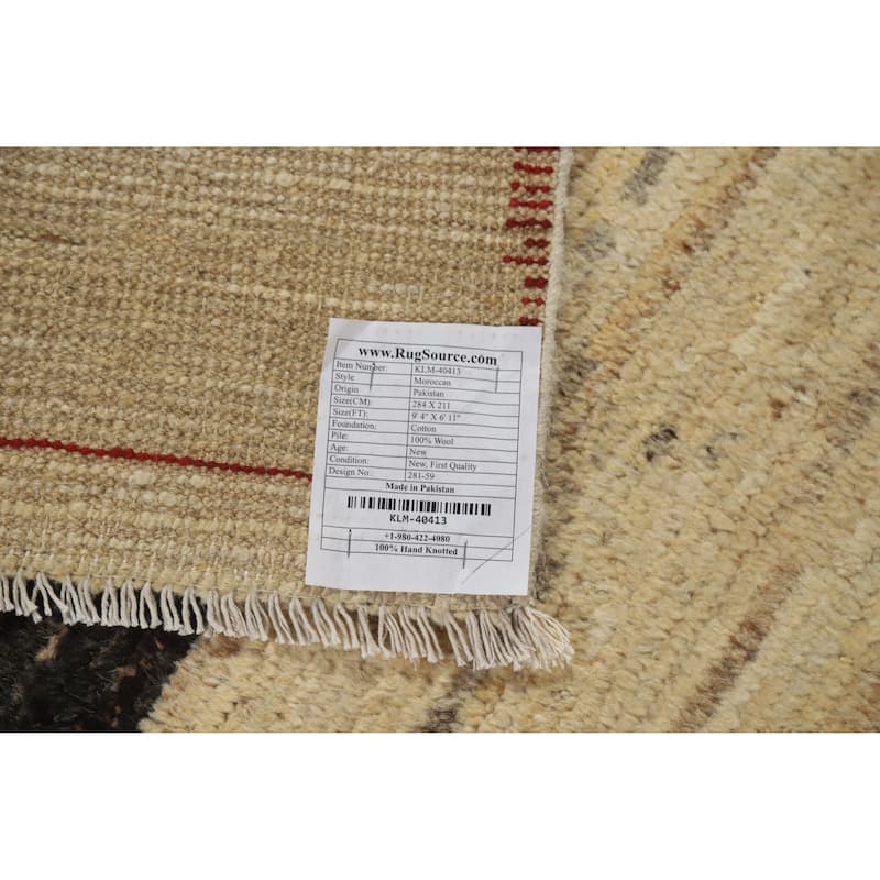 Geometric Moroccan Oriental Area Rug Handmade Beige Wool Carpet - 6'11" x 9'4"