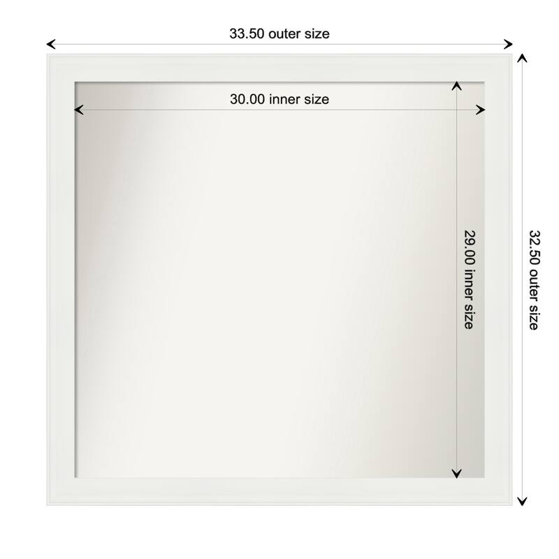 Vanity White Narrow Framed Non-Beveled Custom Wall Mirror, Bathroom Vanity Mirror - Outer Size: 33.5 x 32.5