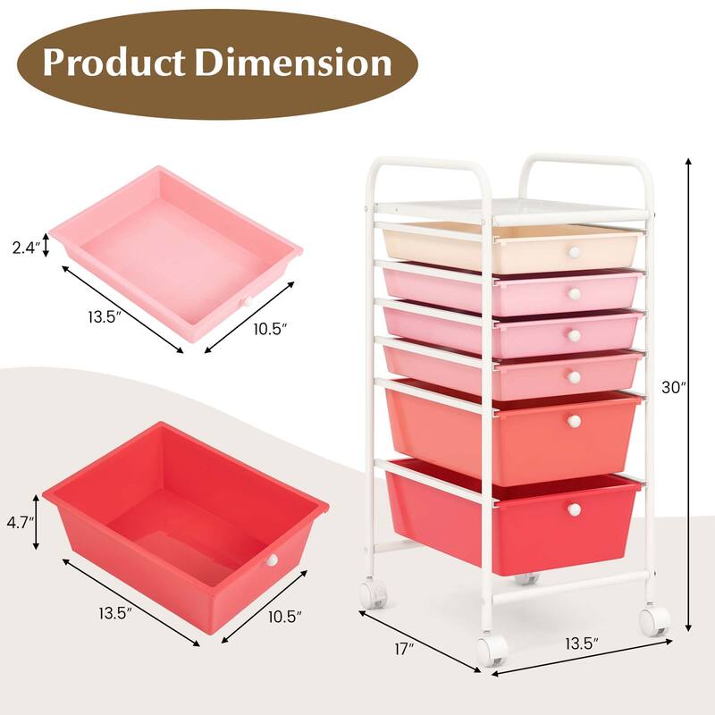 Costway 6 Drawer Rolling Storage Cart Scrapbook Paper Office Organizer