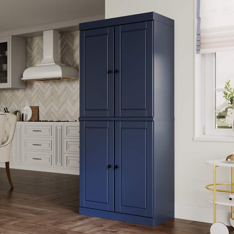 Palace Imports 100% Solid Wood Pantry Cabinet, Raised Panel Doors, Adjustable Shelves, 32" Wide, 71.5" Tall - 32" x 71.5" - Navy