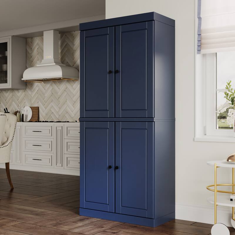 Solid Wood Tall Freestanding Kitchen Pantry Cabinet with Doors & 2 Drawers, Adjustable Shelves, Modular Storage, 32" W x 71.5" H
