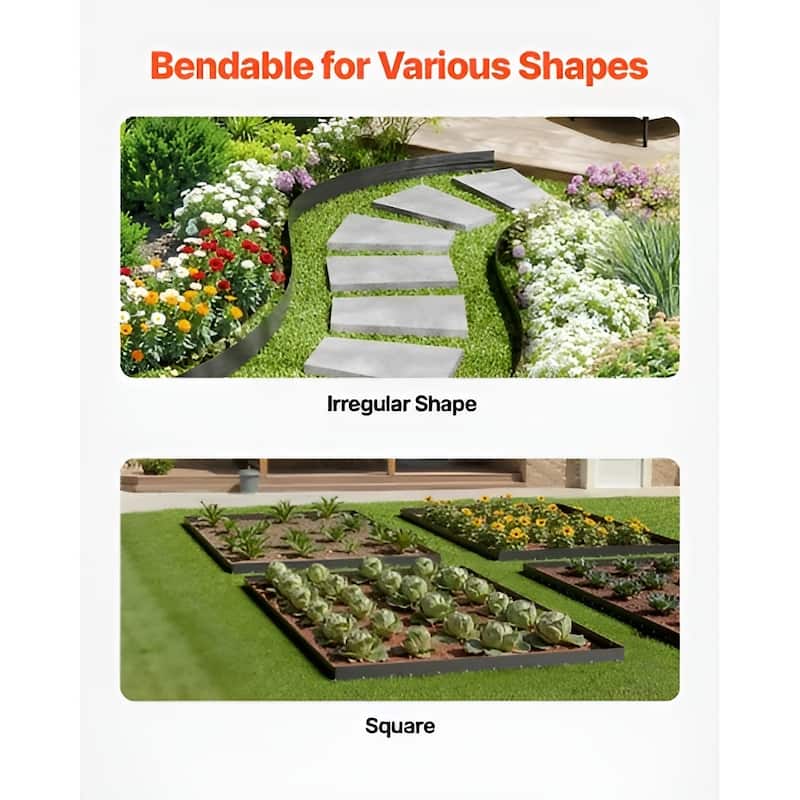 Black Aluminum Edging Kit with Nails, 10pcs Flexible Garden Border - 60” L x 1.69” H