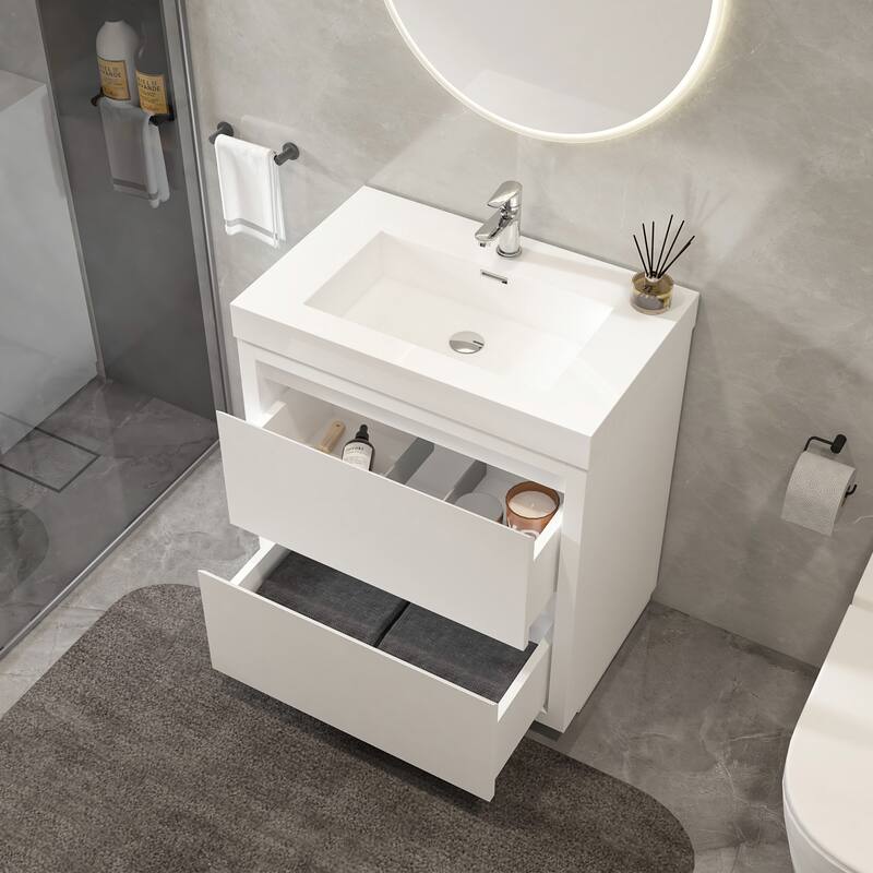 Vanity Art 36-Inch Single Sink Floor-Standing Wall Mounted Bathroom Vanity Set White Stone Top Glossy Finish