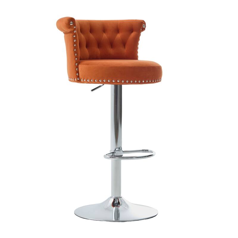 Adjustable Velvet Swivel Bar Stools with Metal Leg (Set of 2)
