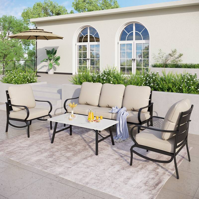 MAISON ARTS 5/7/9-Seat Patio Conversation Set, Outdoor Sofa Set with Single Sofa Chairs, 3-Seater Sofa, Ottoman and Coffee Table