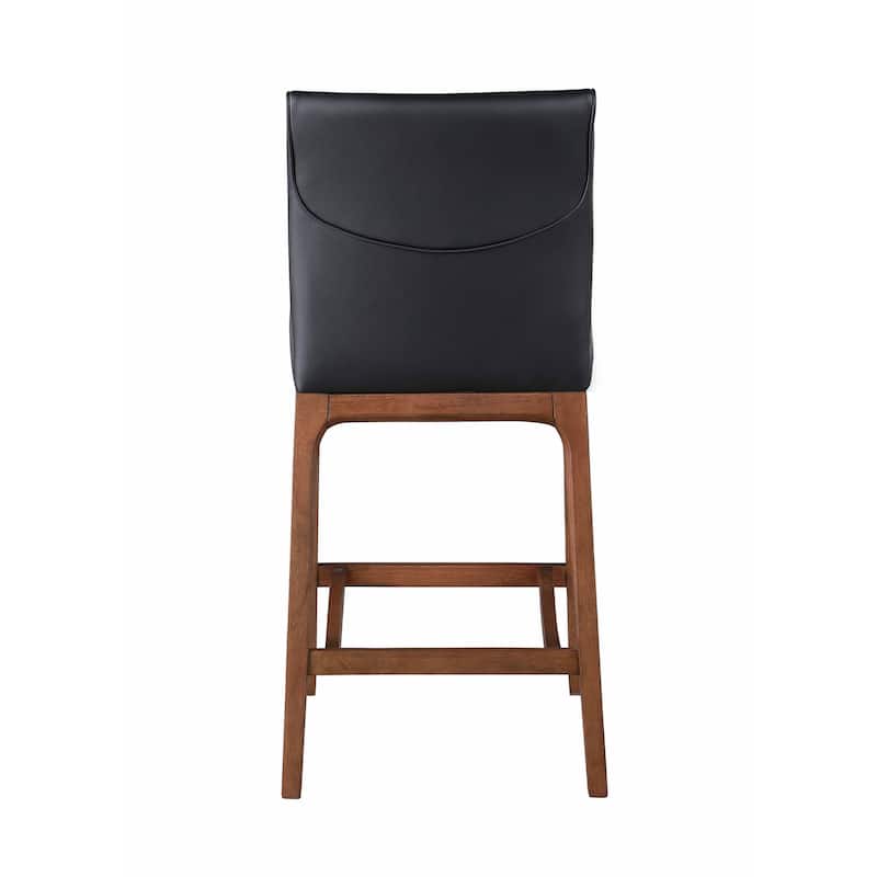 Somette Emily Low-Back Counter Stool with Wood Base and Black Upholstery - N/A