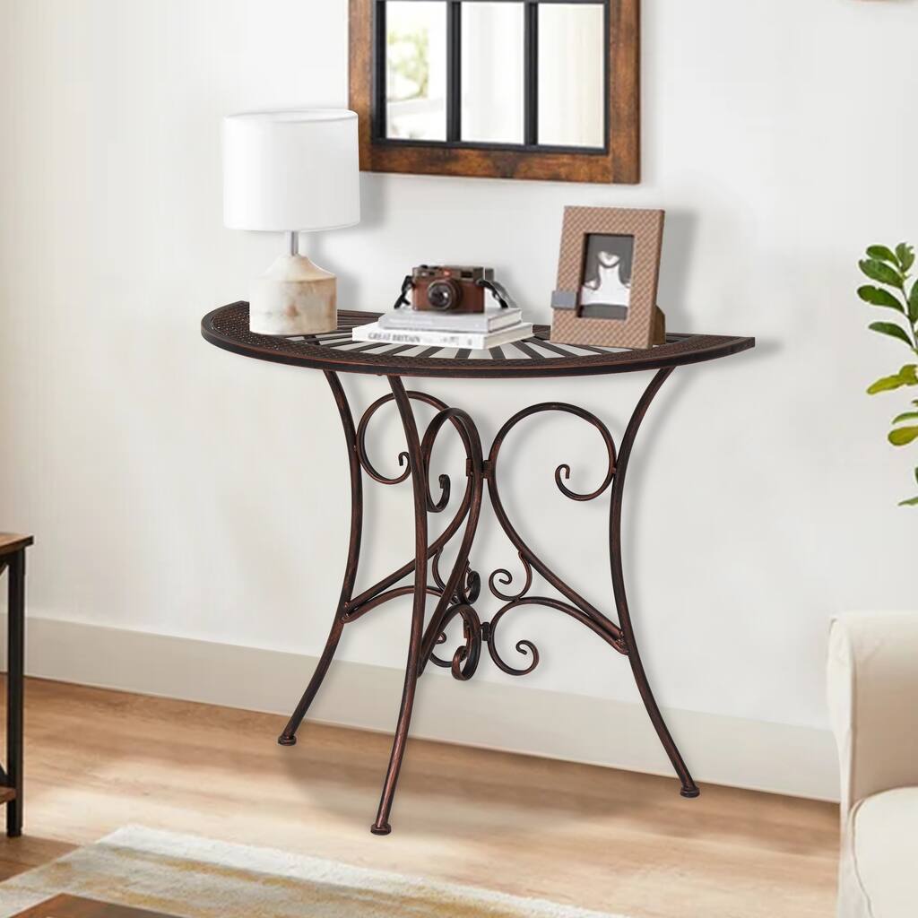 kinbor Accent End Table, Semi Circle Side Table, Coffee Table, Edge Side Table for Living Room, Bistro, Entryway, Antique Gold