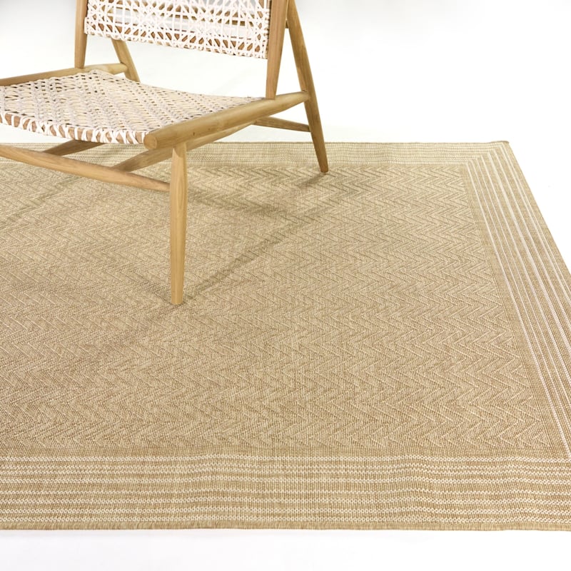 Alois Chevron Border Indoor/Outdoor Area Rug - Tan - 5'3" x 7'