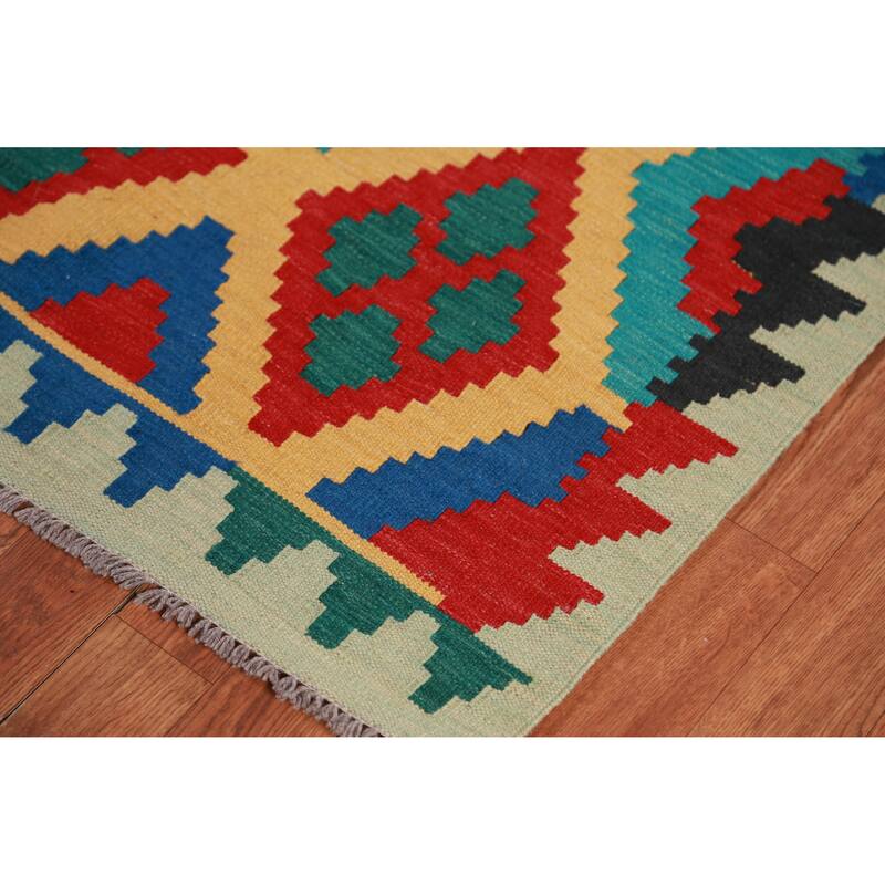 Hand Woven Oriental 100% Wool Carpet Southwestern Geometric Multi-Colored Kilim Area Rug - 8' 4'' X 5' 8''