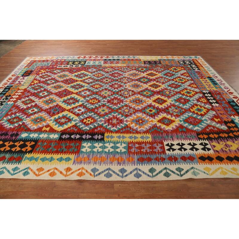 Reversible Kilim Oriental Area Rug Flatweave Geometric Wool Carpet - 8'5" x 10'10"
