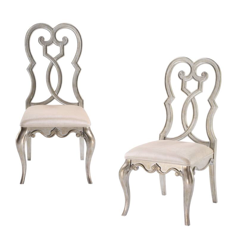 HomeRoots Set of Two Ivory and Champagne Upholstered Velvet And Solid Wood Dining Side Chairs