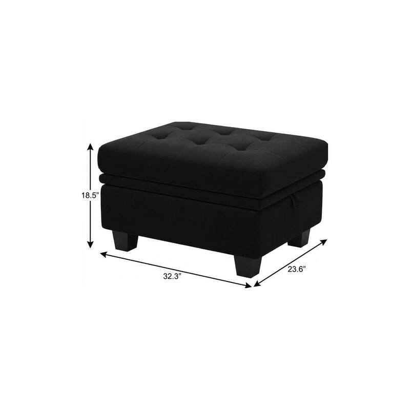 HomeRoots 32" Beige and Black Velvet Tufted Storage Ottoman