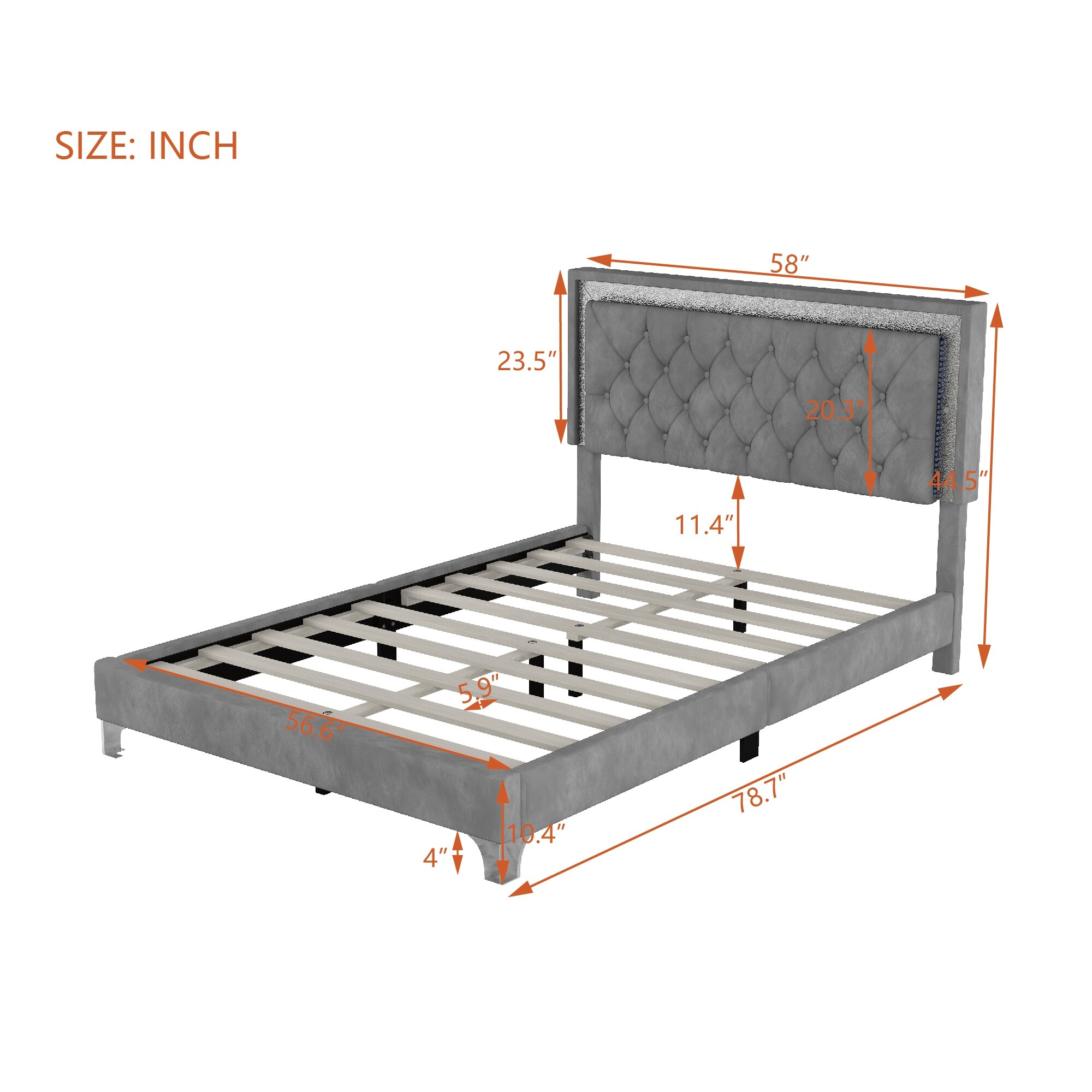 Contemporary Full Size Upholstered Bed Frame with LED Headboard Velvet Finish and No Box Spring Needed Bed Bath Beyond 42398383