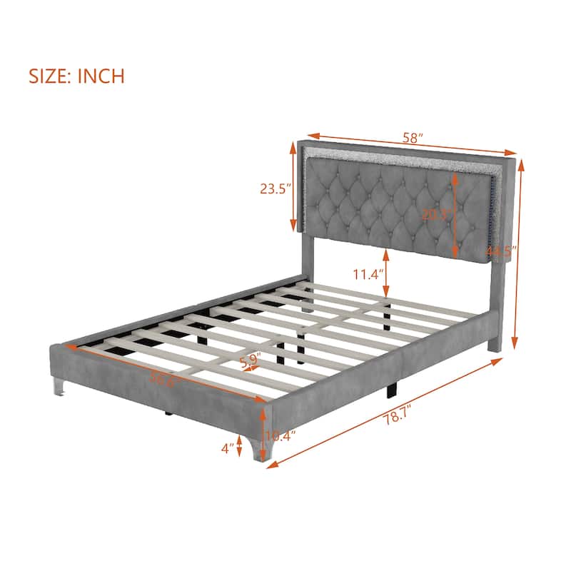 Modern Velvet Platform Bed with Tufted Headboard