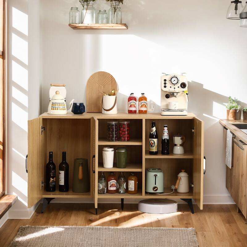 Rattan Storage Cabinet with 3 Doors, Entrance Cabinet, Large Storage Space, Kitchen Storage Cabinet - 45.3”W