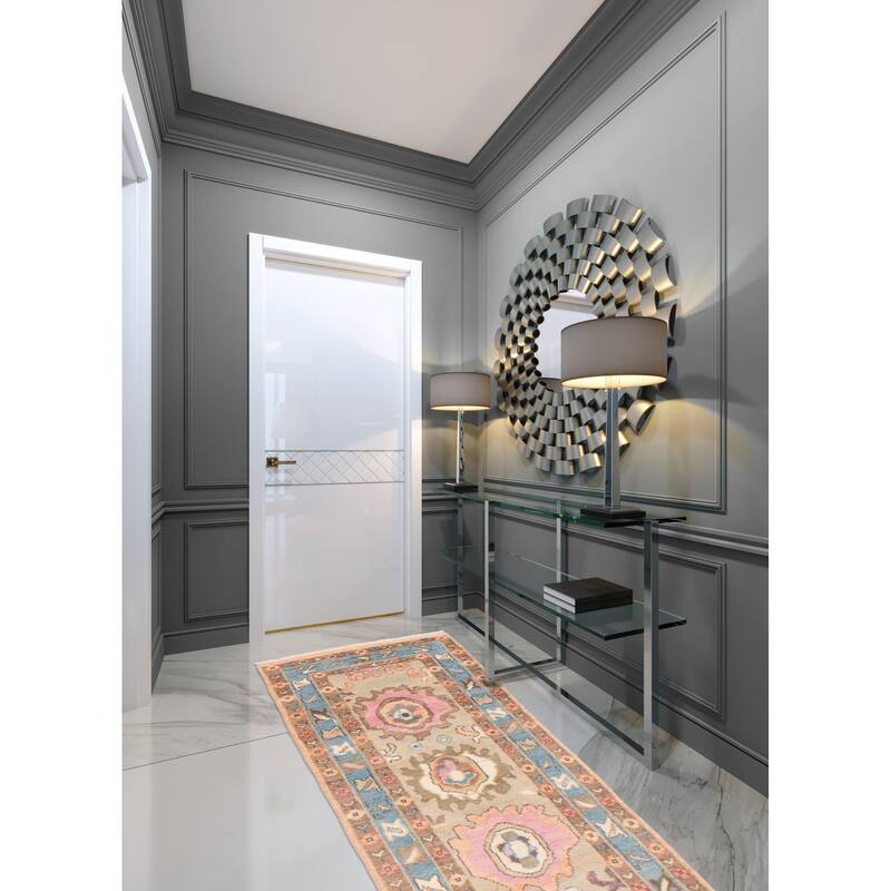 ECARPETGALLERY Hand-knotted Modern Oushak Light Khaki Wool Rug - 2'4 x 11'9