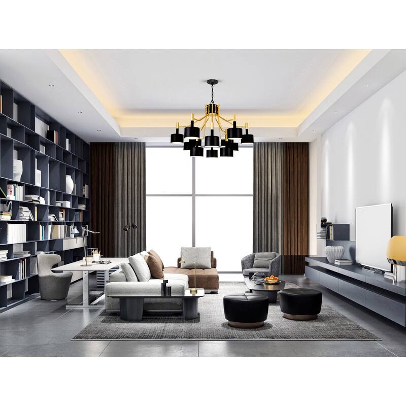 Corna 12 Light Down Chandelier With Matte Black & Satin Gold Finish - Matte Black