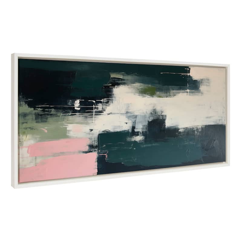 Kate and Laurel Sylvie Emerald Blush Framed Canvas by Amy Lighthall - 18x40 - White