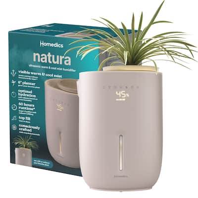Homedics Natura UHE‑PL125 Warm & Cool Mist Humidifier | 1.3 gal Top‑Fill | Built‑In Planter | Digital Touch