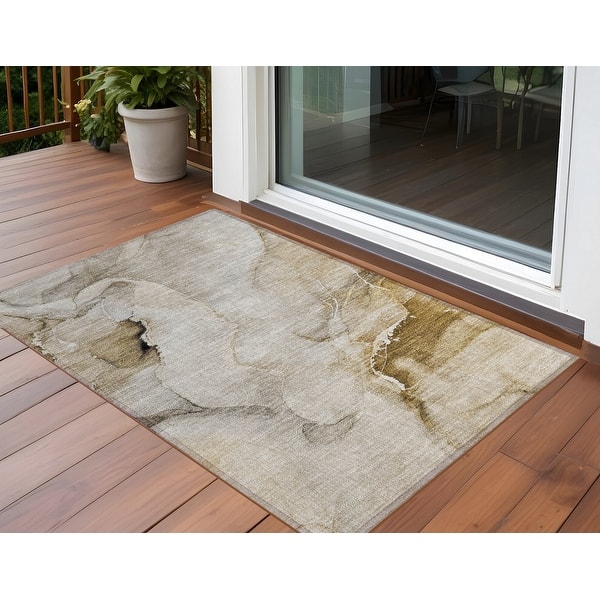 2' x 3' Brown Abstract Indoor Outdoor Area Rug