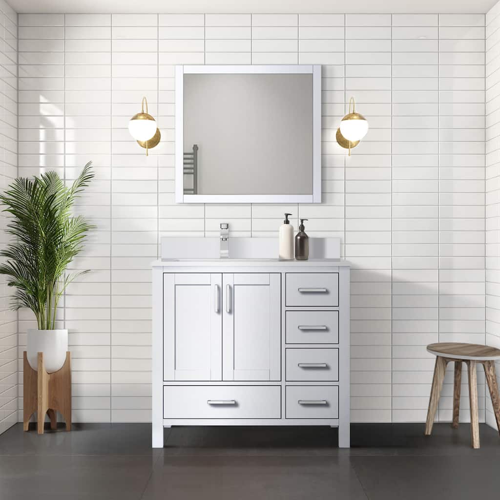 Jacques 36 in. Left White Bath Vanity, White Quartz Top, & Mirror