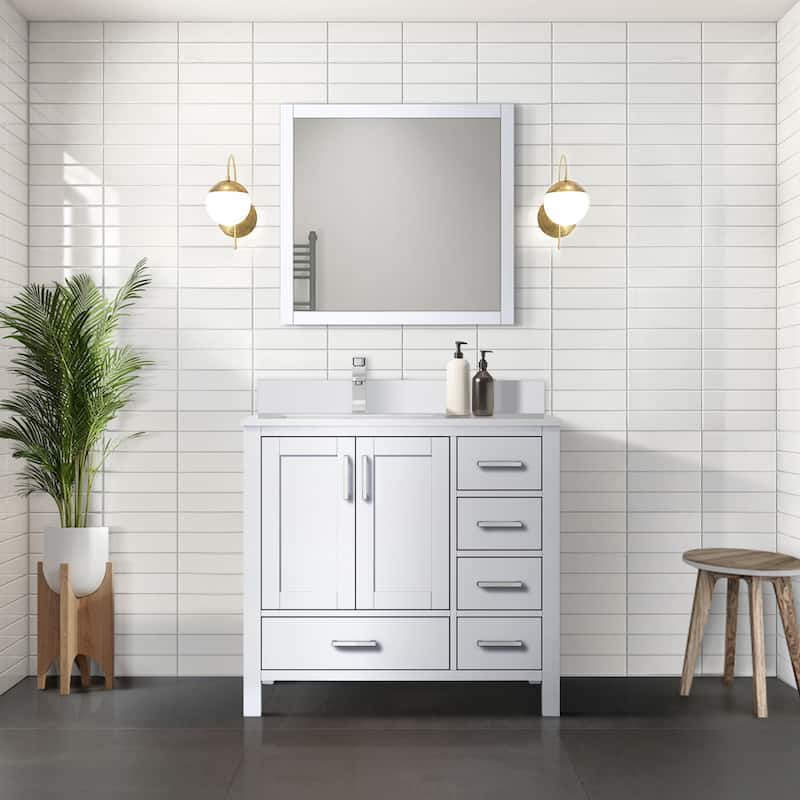 Jacques 36 in. W x 22 in. D Left Offset White Bath Vanity, Cultured Marble Top, and 34 in. Mirror