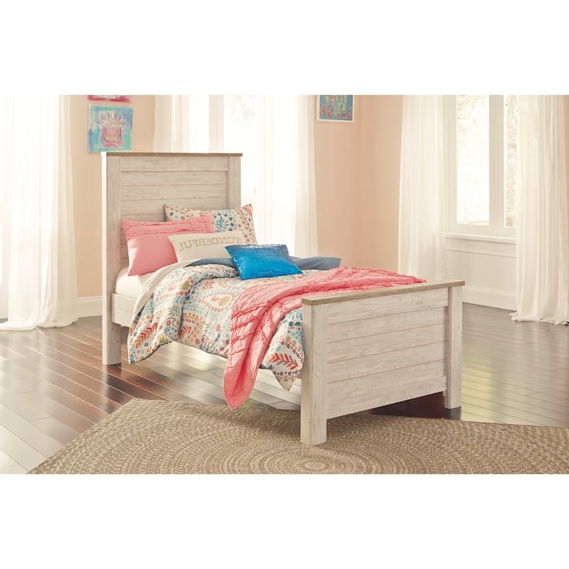 Signature Design By Ashley Willowton Vintage Casual White Wash Panel Bed - Whitewash - Width: 42.50"Depth: 81.75"Height: 53.75"