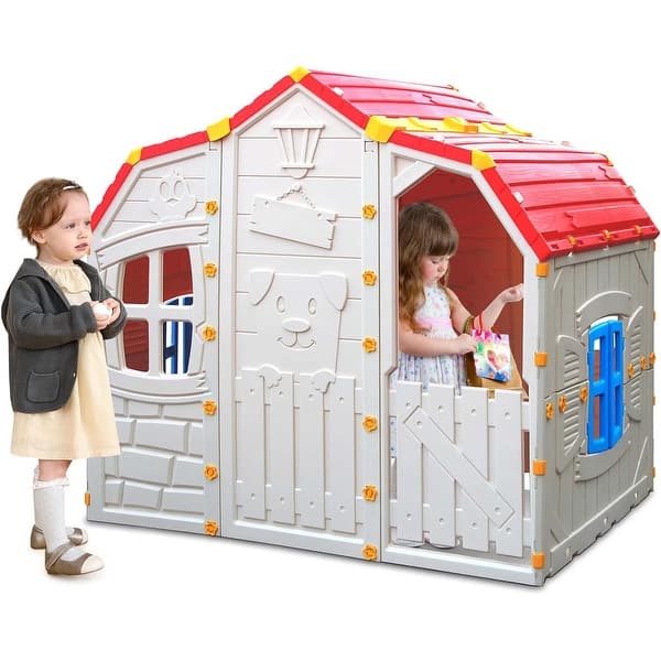 slide 2 of 6, Outdoor Playhouse Cottage Toddler Play House w/Working Door Kids