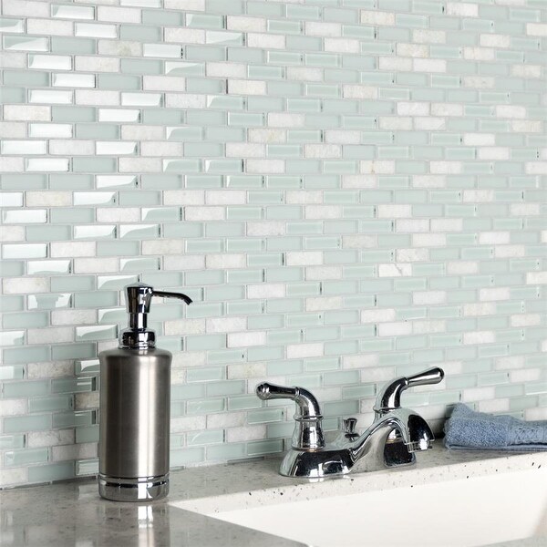 SomerTile Tessera Subway Ming 10-3/4 in. x 11-3/4 in. x 8 mm Glass and Stone Mosaic Tile. Opens flyout.