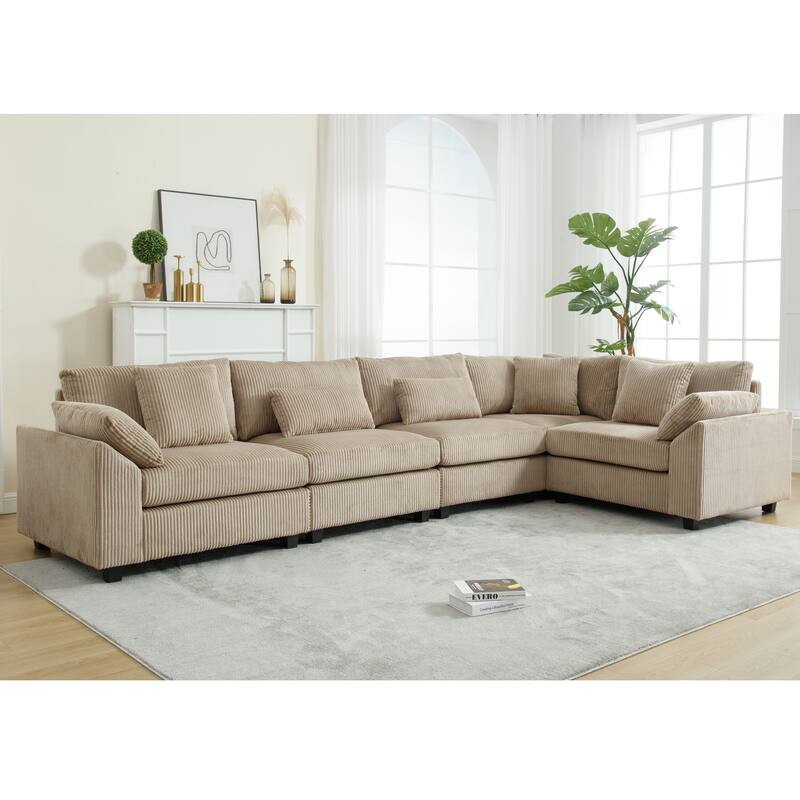 Modern Oversized Modular Sectional Sofa with Soft Corduroy Cushion for Living Room and Guest Room, Reconfigurable Layout